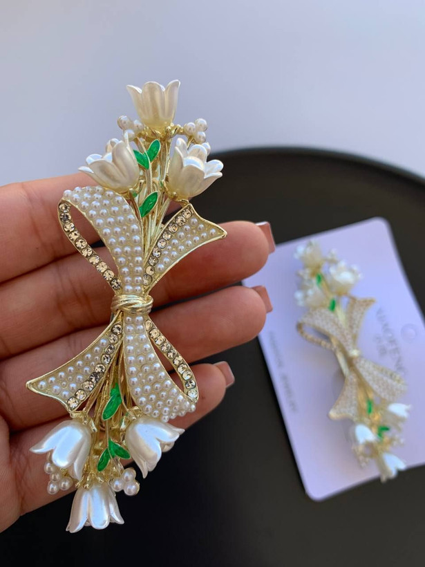 گیره مو فرانسوی طرح گل و مروارید