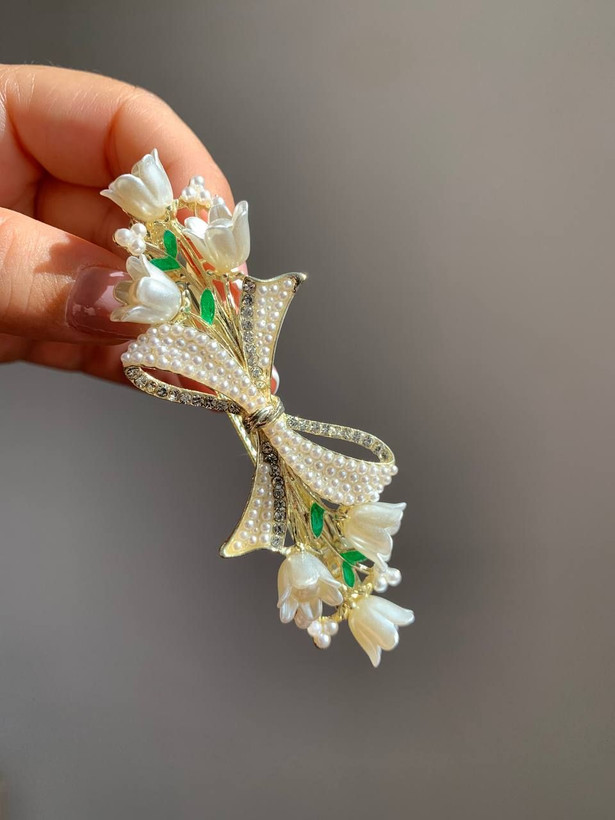 گیره مو فرانسوی طرح گل و مروارید
