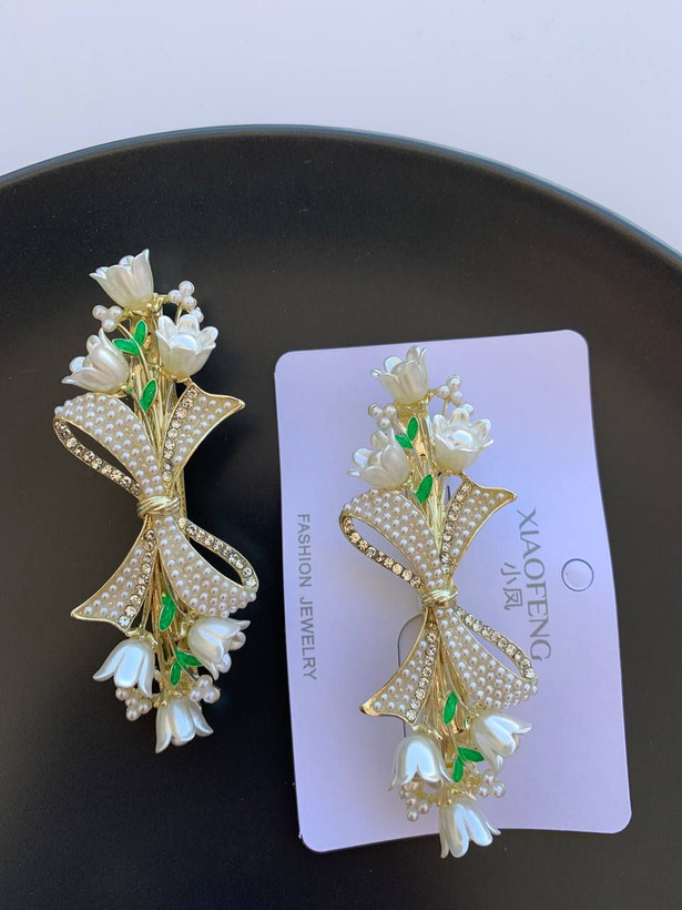 گیره مو فرانسوی طرح گل و مروارید